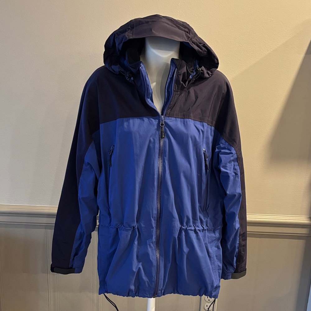 Lands' End Women's Aquacheck Black & Royal Blue‎ Parka Windbreaker size Medium